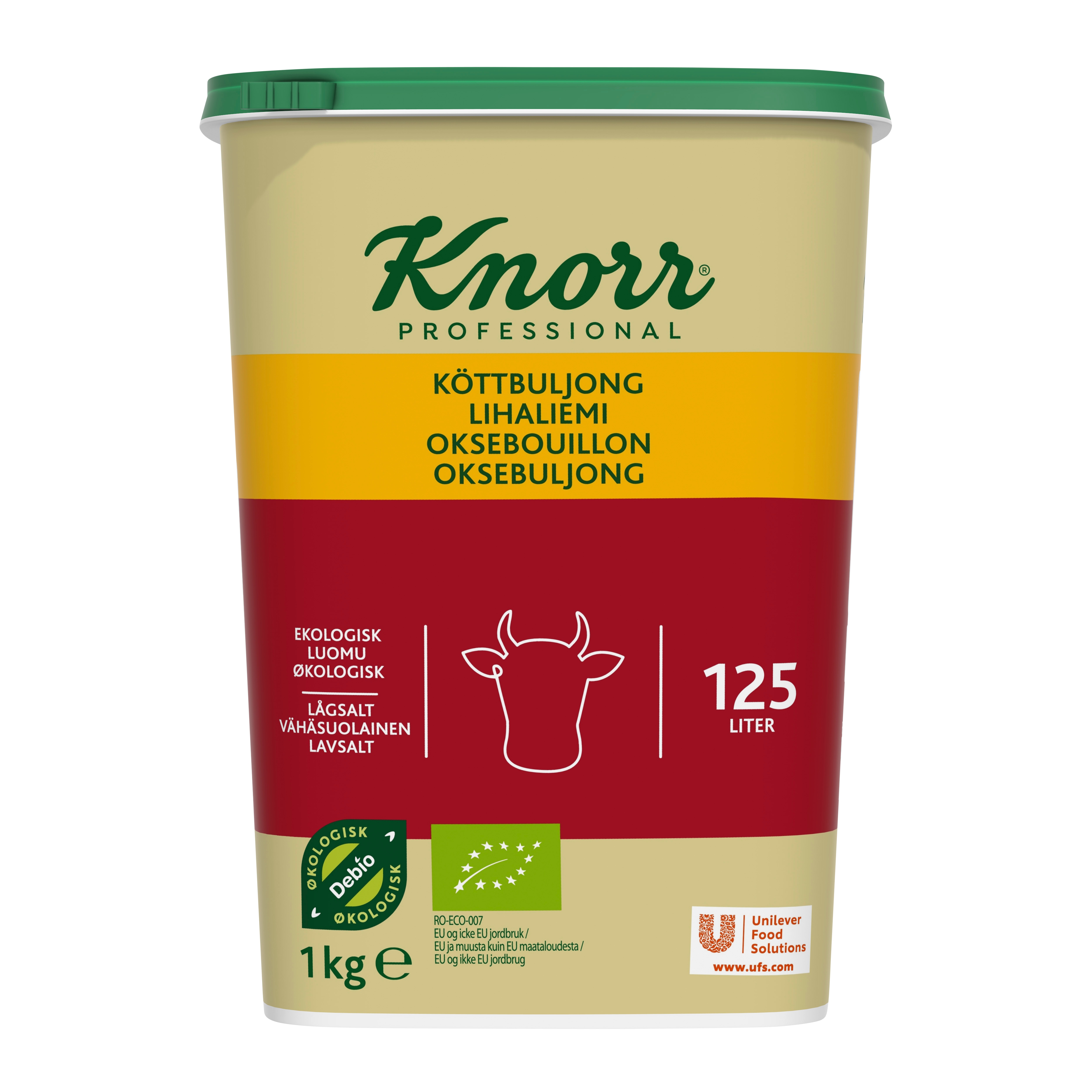 Knorr Økologisk Oksebouillon, lavsalt, granulat, 1kg / 125L - 